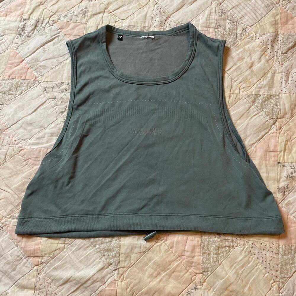 gymshark muted grayish blue drawstring crop top size medium